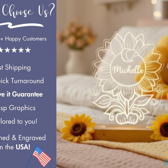 Personalized Flower Night Light – Custom LED Lamp for Nature Lovers - Picture 4 of 8